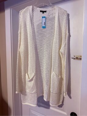 Open‑Knit Pocket Cardigan Sweater